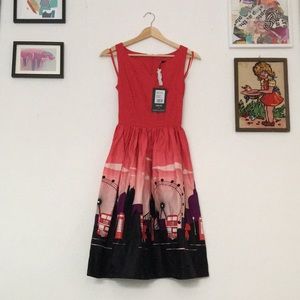 ModCloth x Collectif red fit and flare dress retro vintage style XXXS